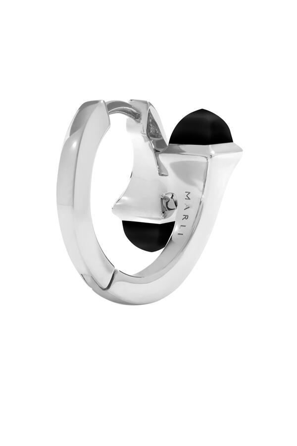 Cleo Huggie Earrings, 18k White Gold, Black Onyx & Diamonds
