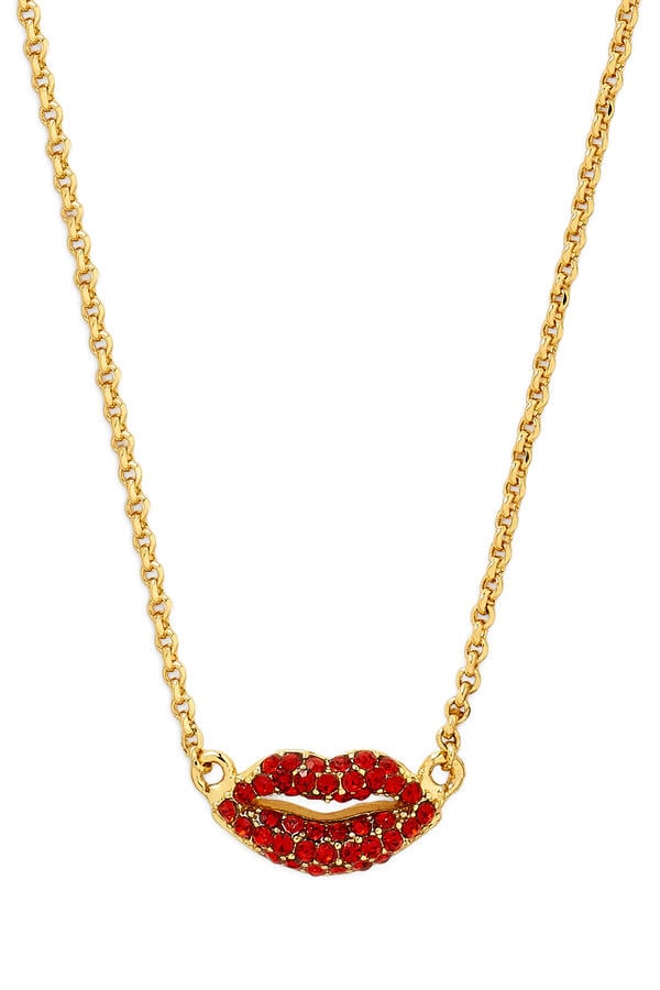 Hit The Town Lips Mini Pendant, Plated Metal & Cubic Zirconia