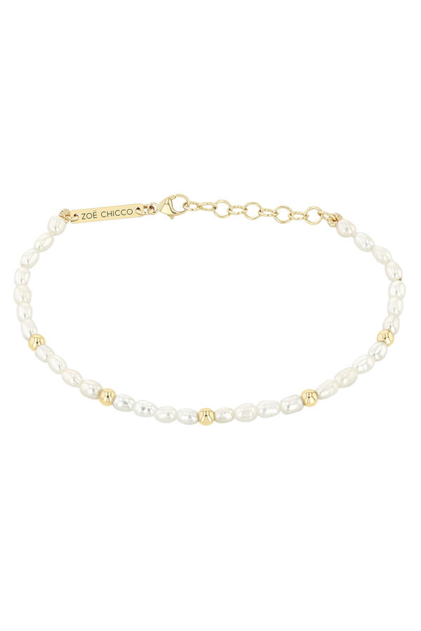 Bead Station Rice Pearl Bracelet, 14K Yellow Gold