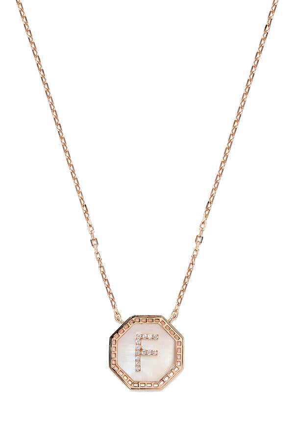  Harf Turath Letter A Pendant Necklace, 18k Rose Gold, Diamonds & Mother of Pearl