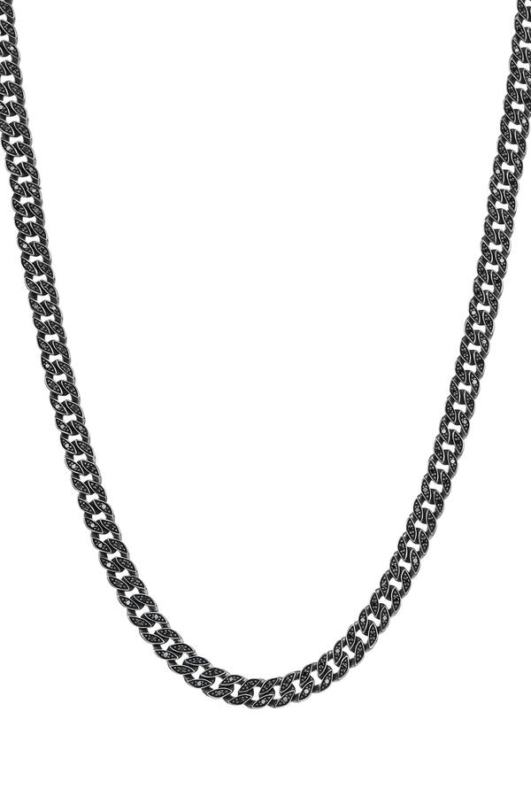 Curb Chain Necklace, Sterling Silver & Black Diamonds