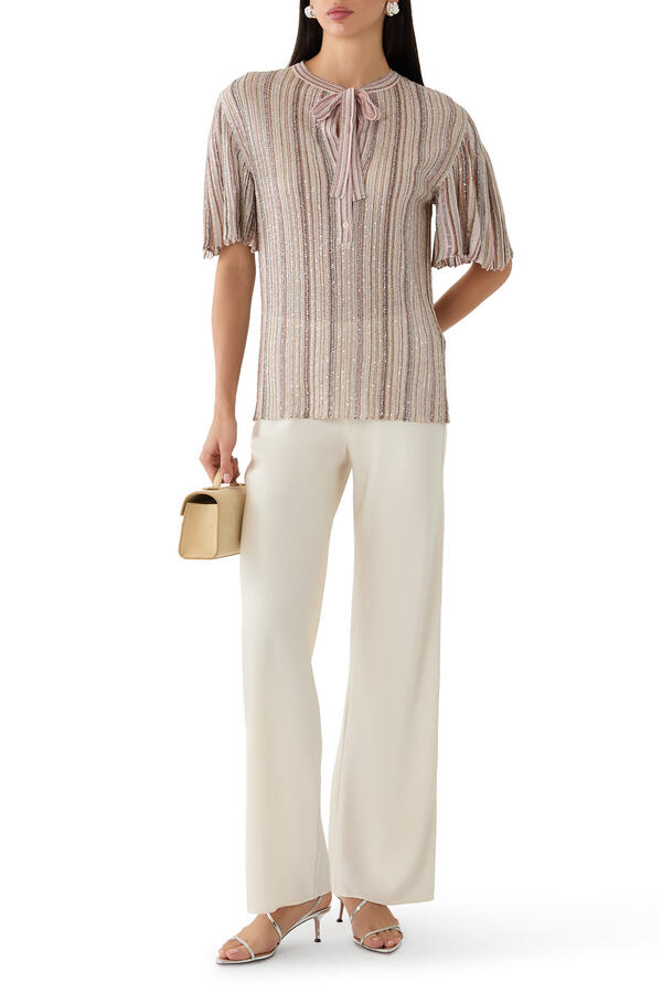 Self-Tie Detail Low V-Neckline Top