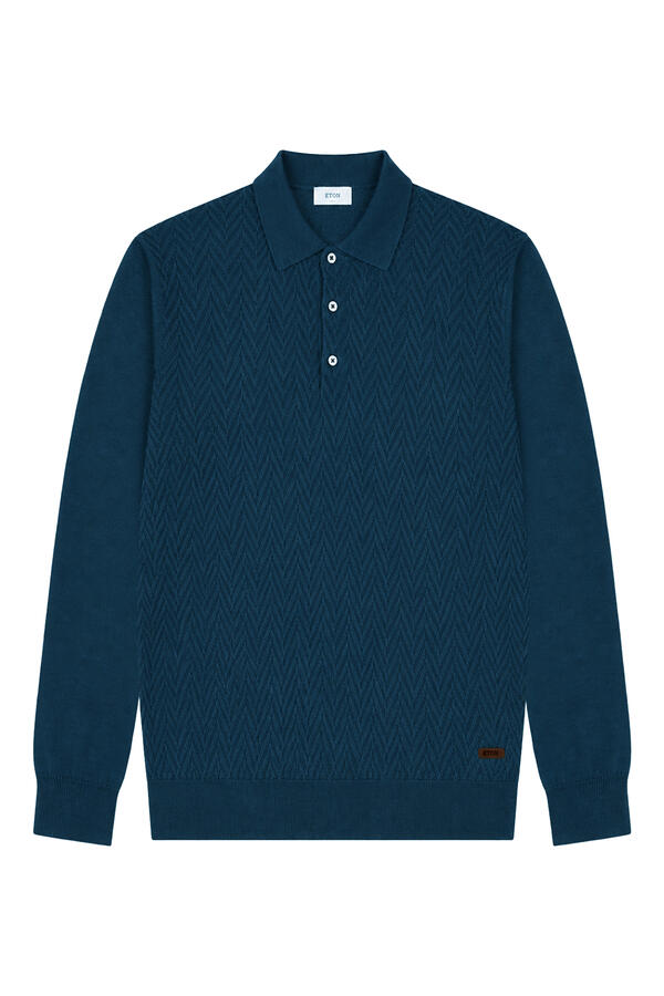 Chevron Structure Knit Polo Shirt