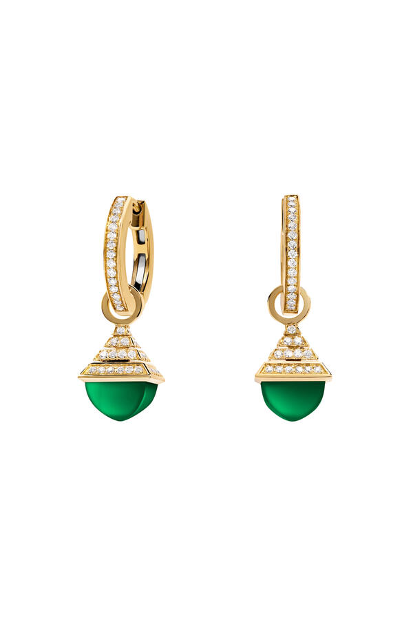 Cleo Drop Earrings, 18K Yellow Gold with Diamonds & Green Agate