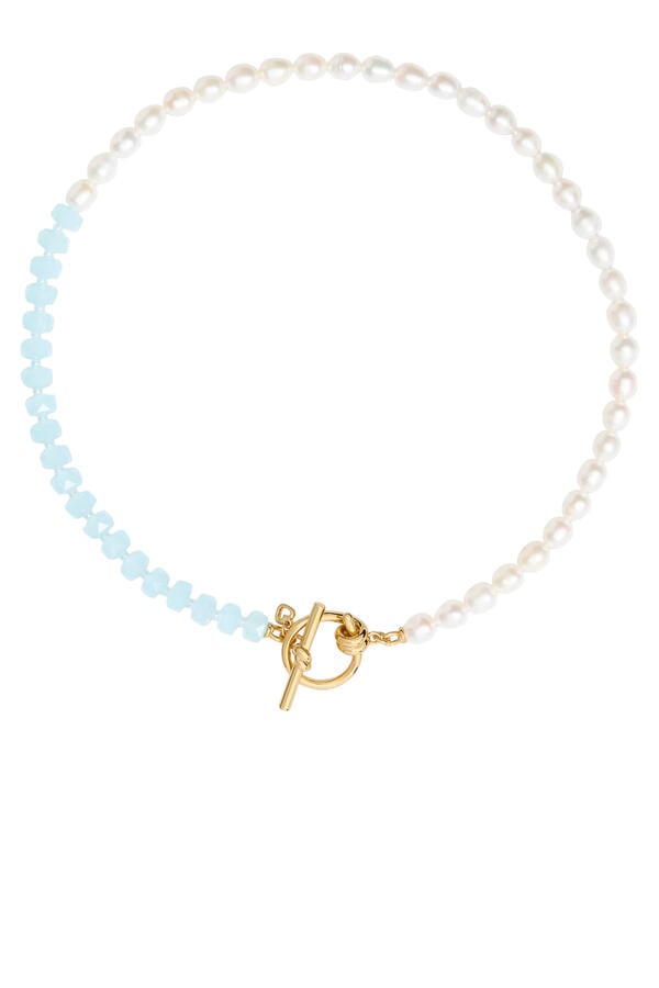 Ropes and Knots Toggle Necklace, Plated Metal & Glass Bead, Freshwater Pearl, Cubic Zirconia