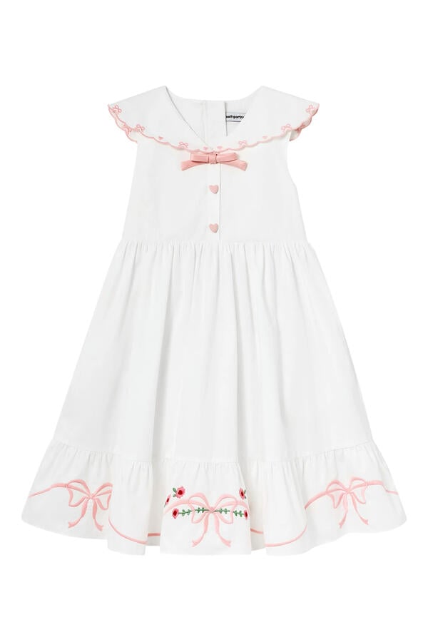 Kids Cotton Bow Embroidered Dress