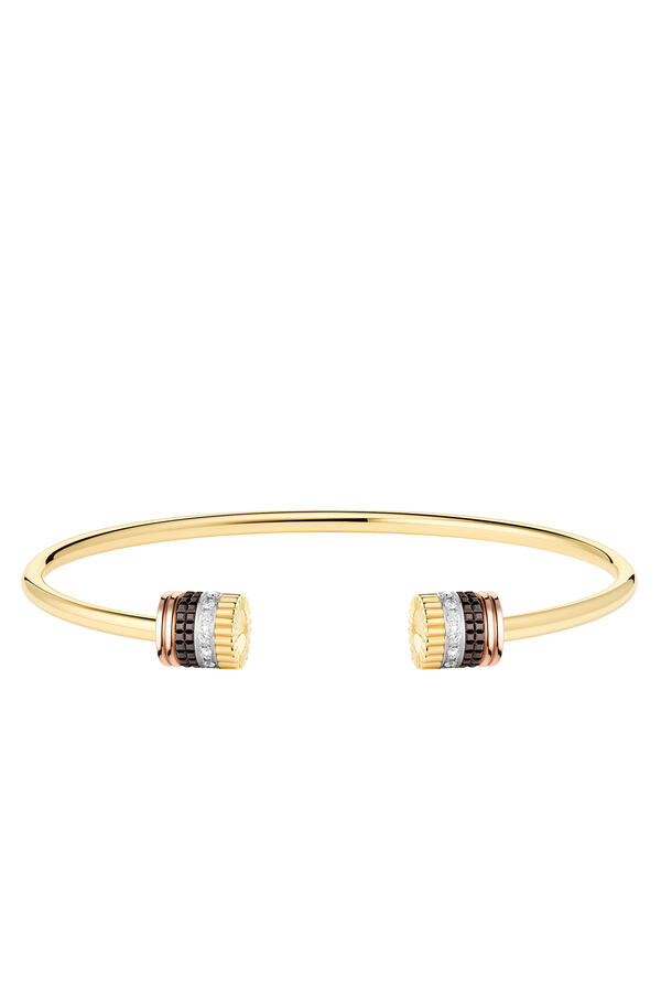 Quatre Classique Bracelet Double Motif, Paved With Diamonds, 18K Mix Gold And Brown Pvd