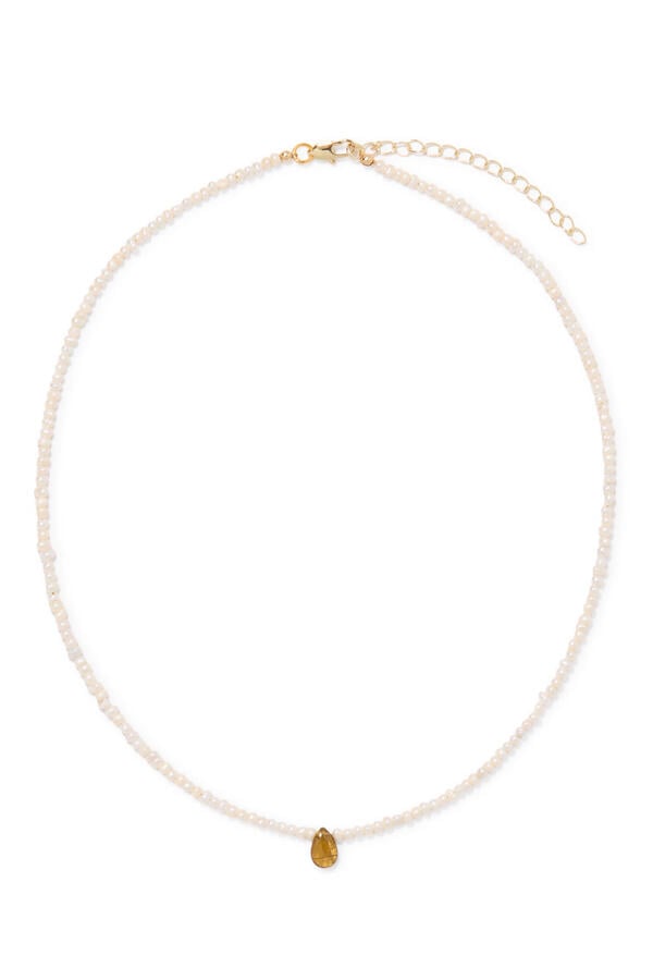 Briolette Necklace, 14K Gold Plated Brass, Pearls & Carnelian Stone