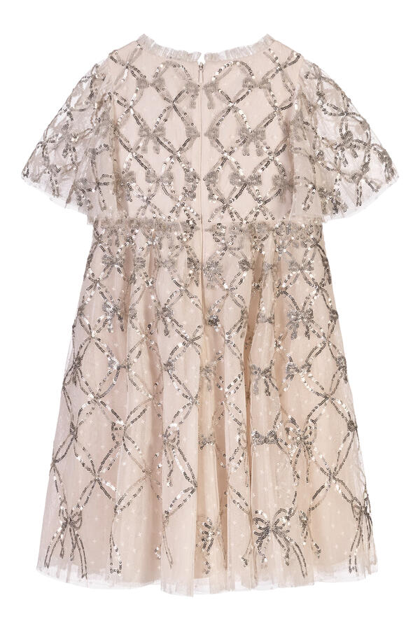 Kids Bow Lattice Short Sleeve Dress 