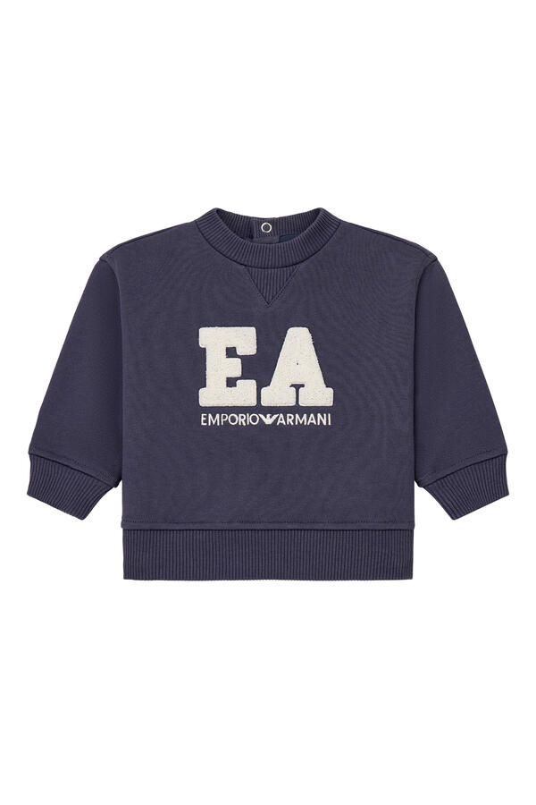 Kids Cotton Fleece Sweatshirt with Logo & Back Button Placket