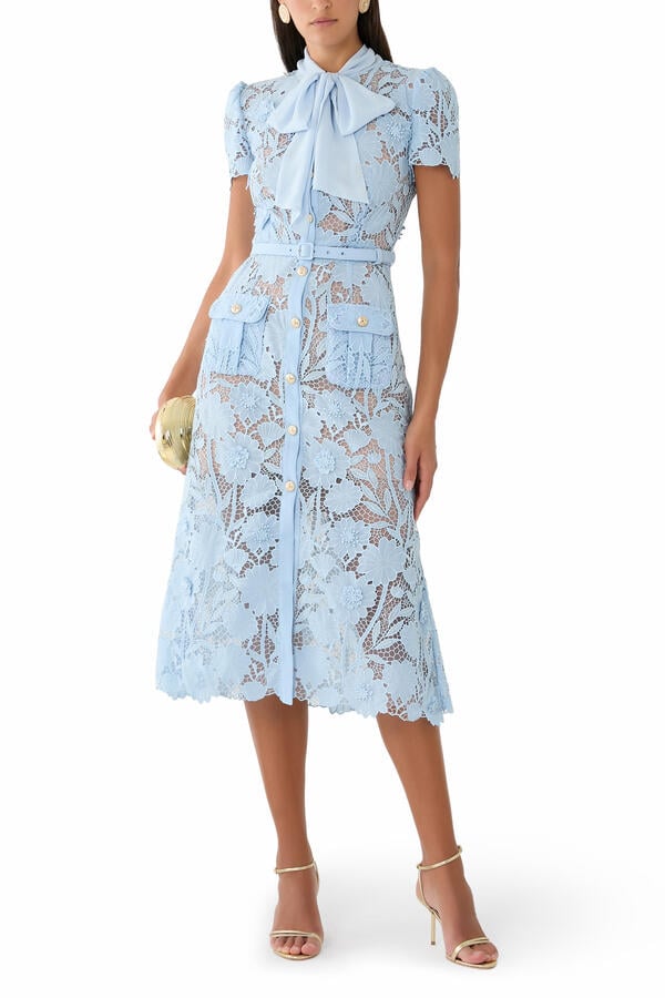 Lace Tie Neck Midi Dress