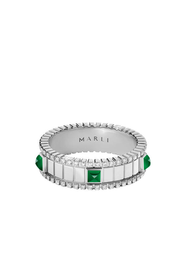 LIFE Diamond Spinning Ring, 18k White Gold & Diamonds, Agate Stone