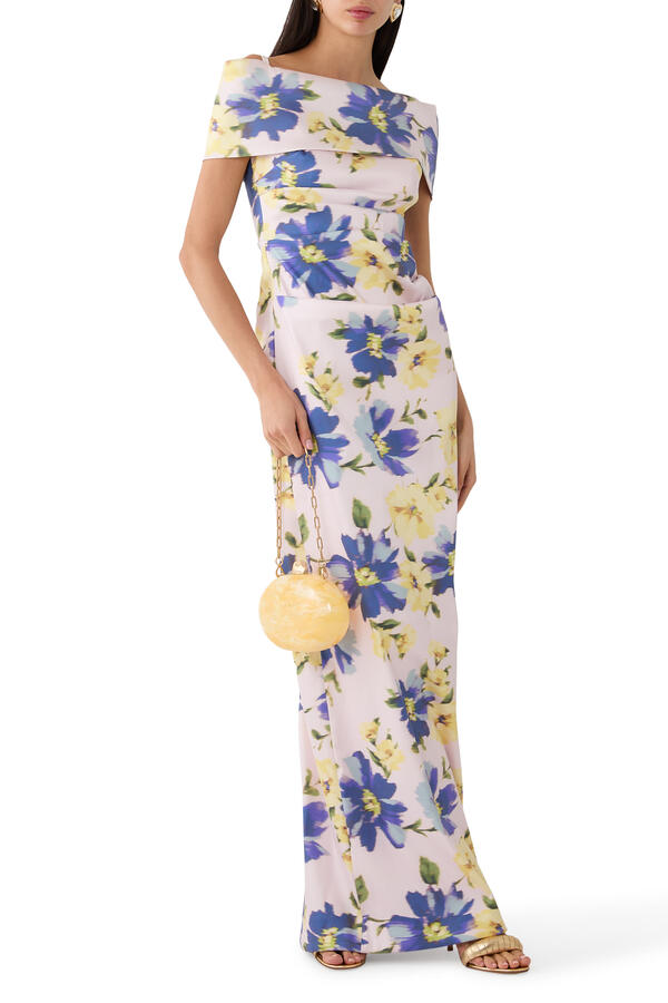 Floral Print Off-Shoulder Gown