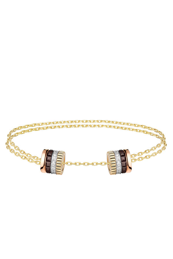 Quatre Classique Chain Bracelet, Paved With Diamonds, 18K Mix Gold And Brown Pvd