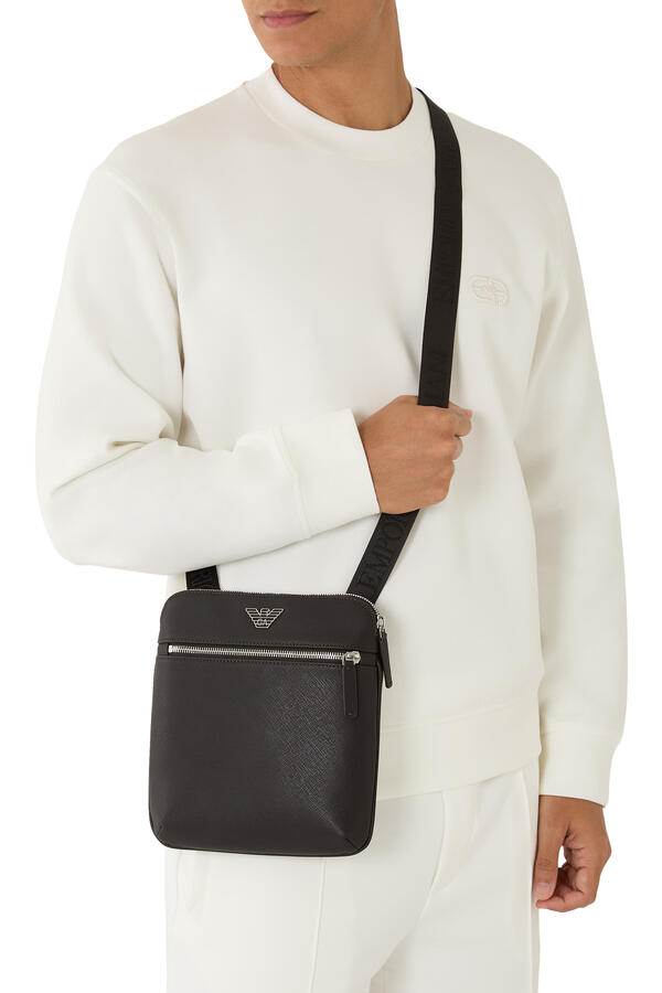 ASV Regenerated Saffiano Leather Flat Shoulder Bag with Eagle Plate