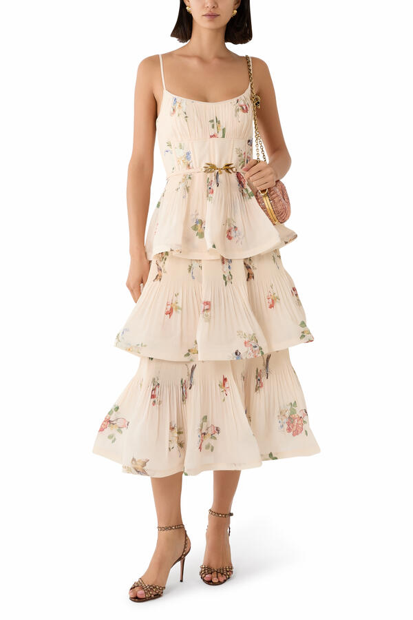 Pleated Tiered Midi Dress