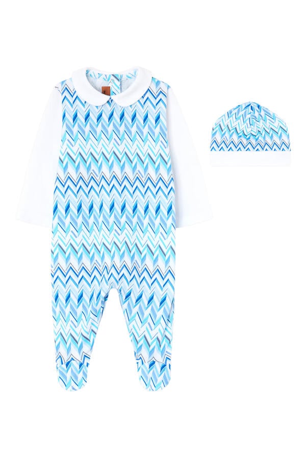 Kids Chevron Jersey Peter Pan Collar Babygrow & Hat Set