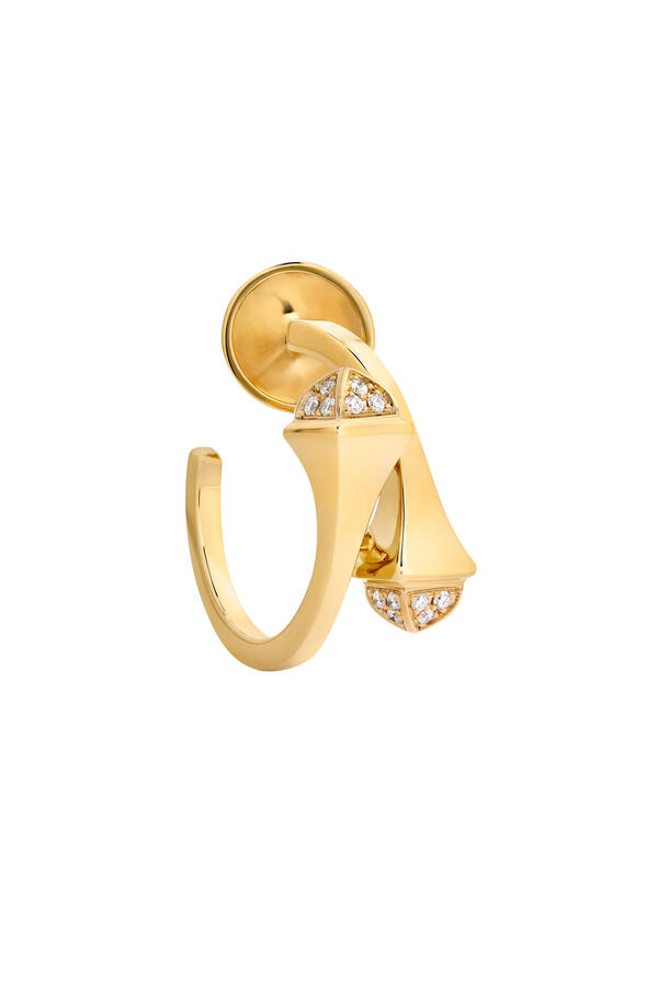  Cleo Open Hoop Earrings, 18K Yellow Gold with Diamond Pyramids