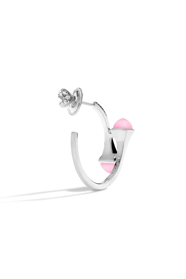 Cleo Small Hoop Earrings, 18k White Gold with Pink Quartz & Diamonds