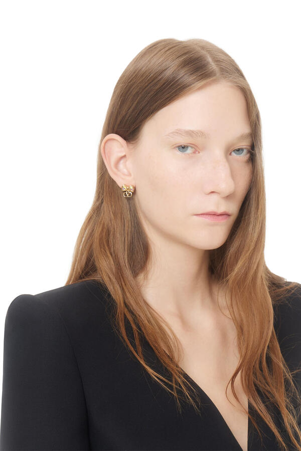 VLogo Floc Earrings in Metal and Crystals