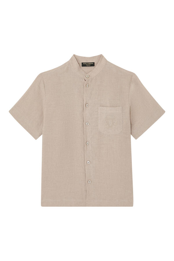 Kids Linen Shirt with Crest Embroidery