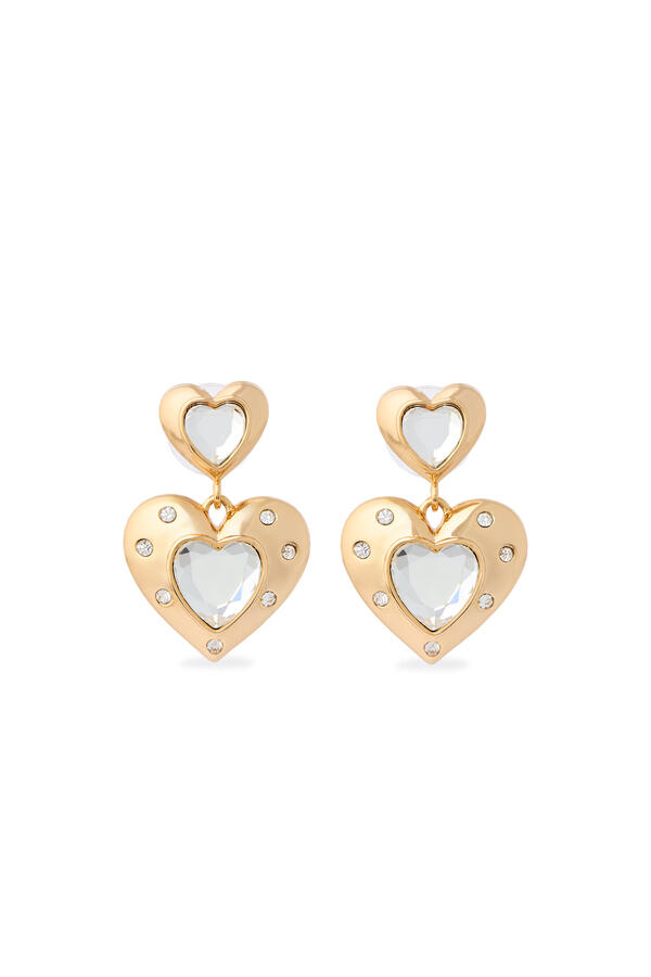 Gold Crystal Heart Tiered Earrings