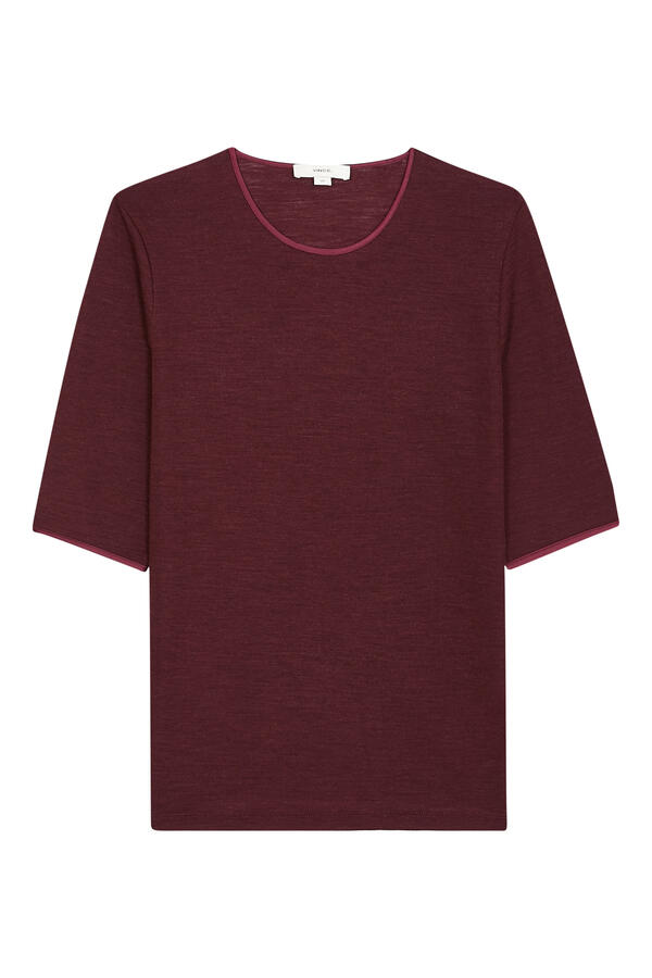 Satin-Trim Wool Elbow-Sleeve T-Shirt 