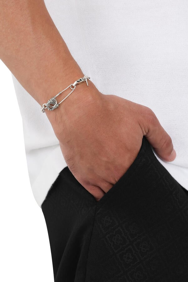 Crest Safety Pin Bracelet, 925 Sterling Silver