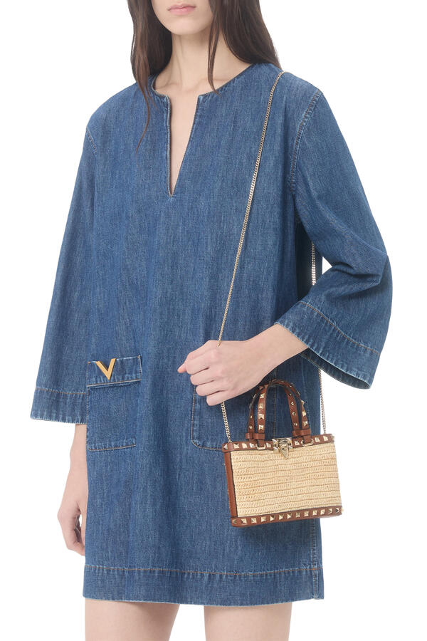 Rockstud Raffia Mini Shopping Bag