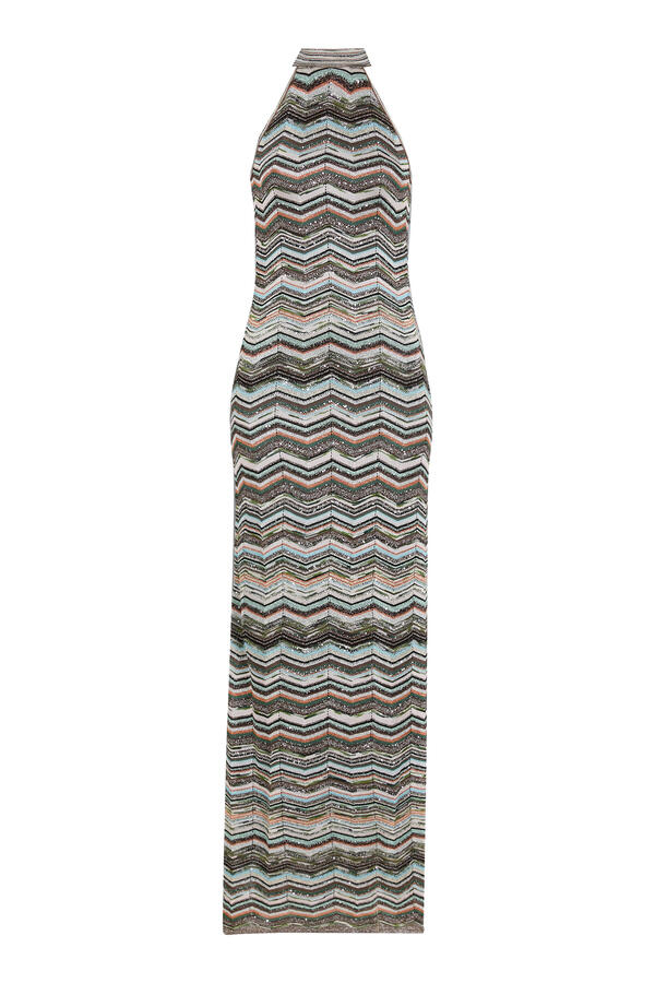Chevron Sequinned Halter Neck Maxi Dress