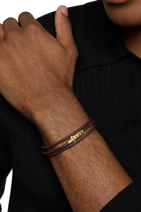 Chevron Triple Wrap Bracelet, 18K Yellow Gold & Leather