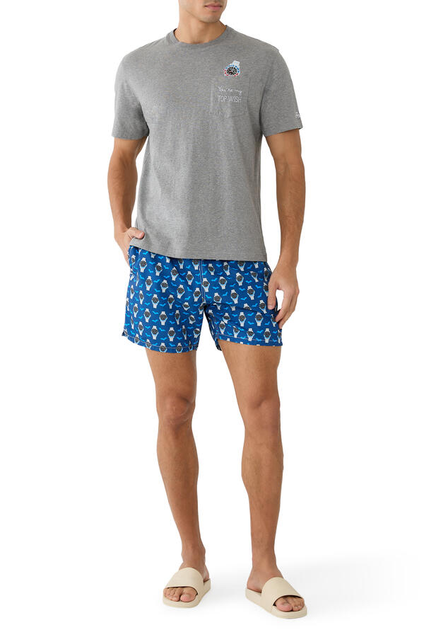 Lighting Watch Bat O'Clock Print Micro Swim Shorts