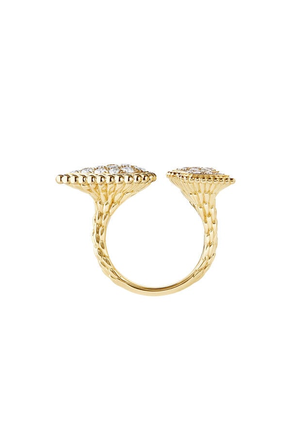 Serpent Bohème Triple Motif Ring, Paved With Diamonds, In Yellow Gold