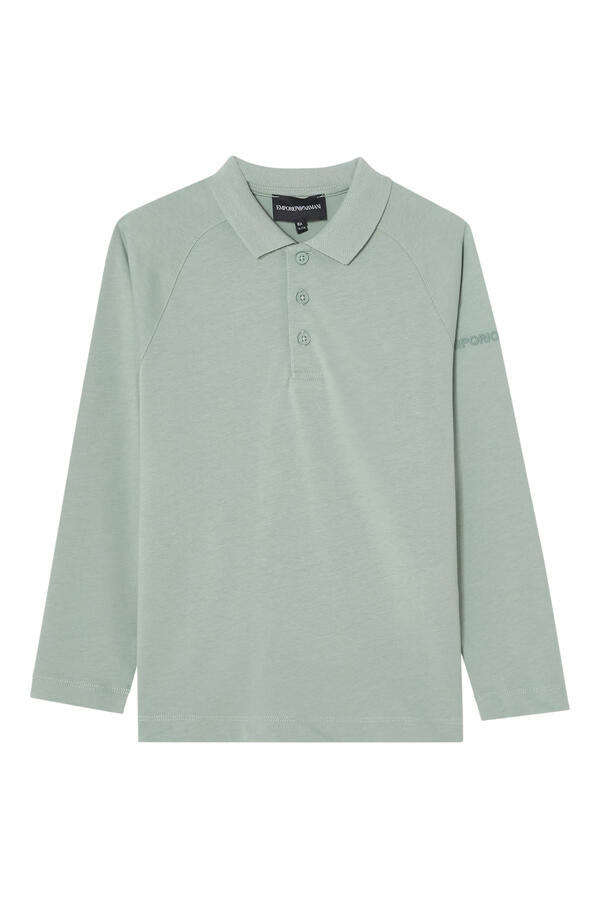 Kids Text Logo Long-Sleeve Polo Shirt 