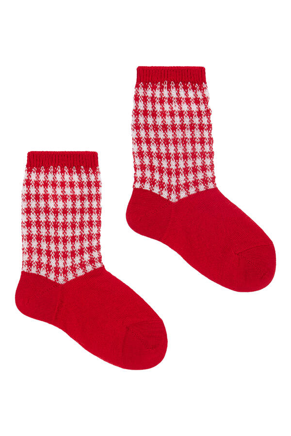 Kids Characters Patch Gingham Socks