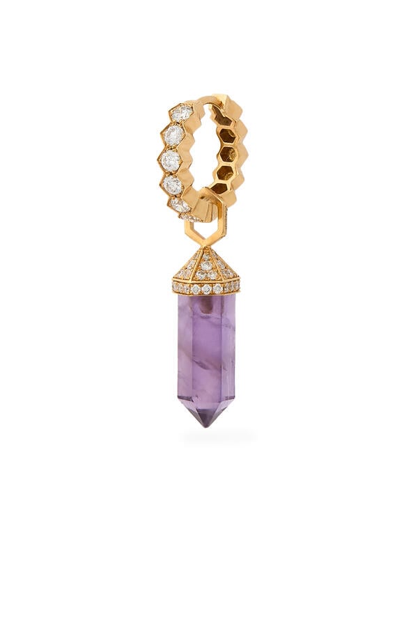  Chakra Small Single Earring,18K Yellow Gold with Diamonds & Amethyst