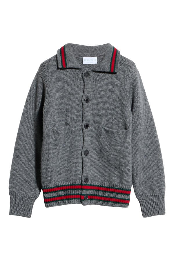 Kids Web Stripe Polo Cardigan