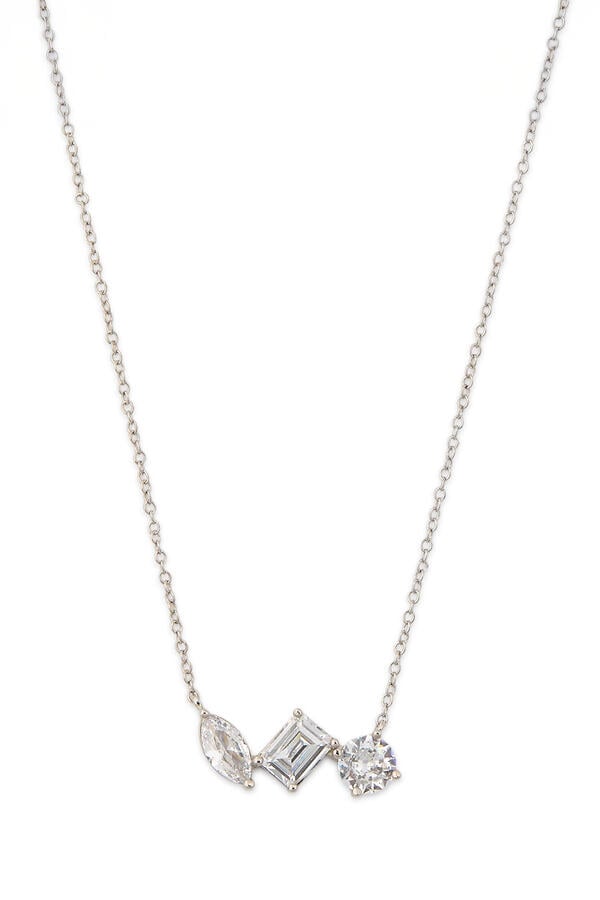Trio Scatter Necklace, Brass, Goldplate & Cubic Zirconia