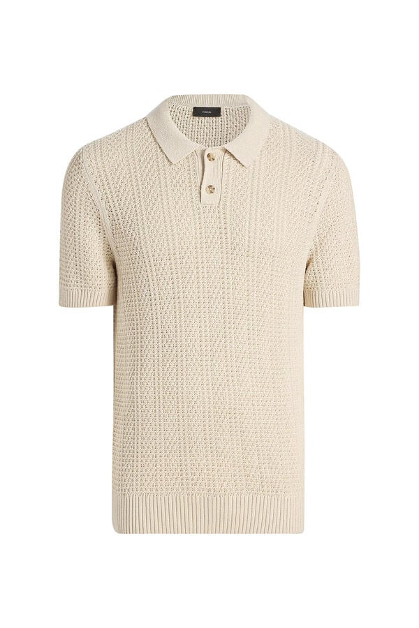 Seed-Stitch Rib Cotton Polo Sweater 