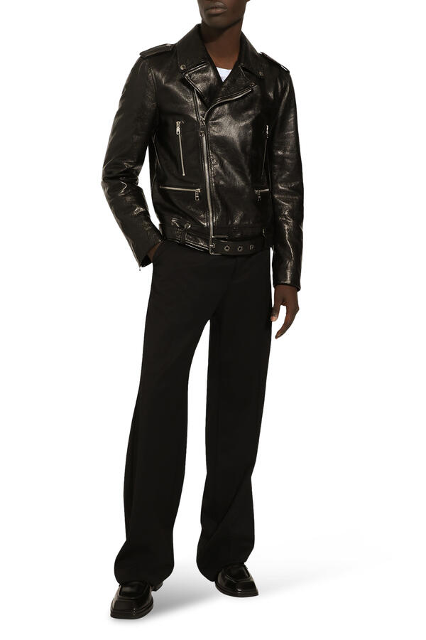 Belted Leather Biker Jacket