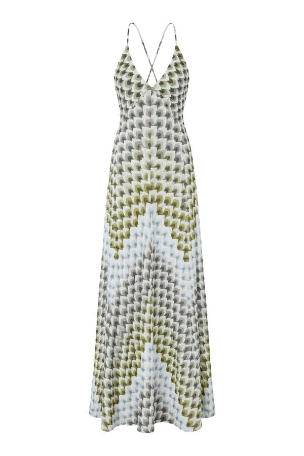 Geometric-Print Halterneck Maxi Dress