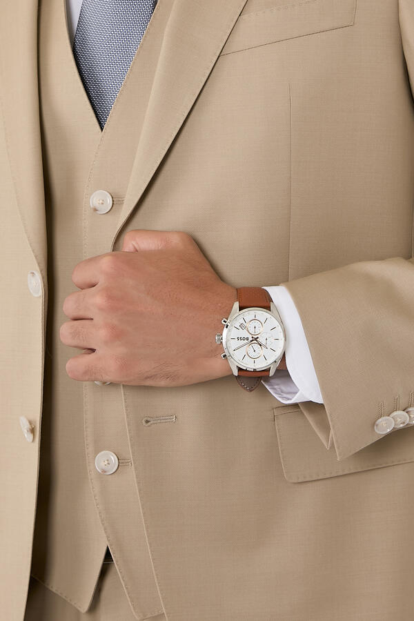 Grand Prix Chronograph Watch with Perforated Leather Strap
