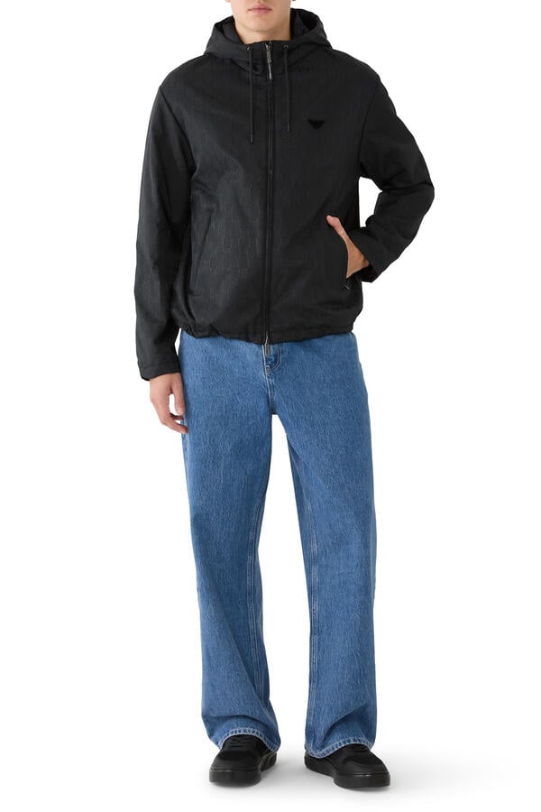 All-Over Monogram Pattern Hooded Blouson Jacket