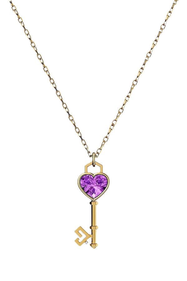 Key of Love Necklace, 18k Yellow Gold & Amethyst