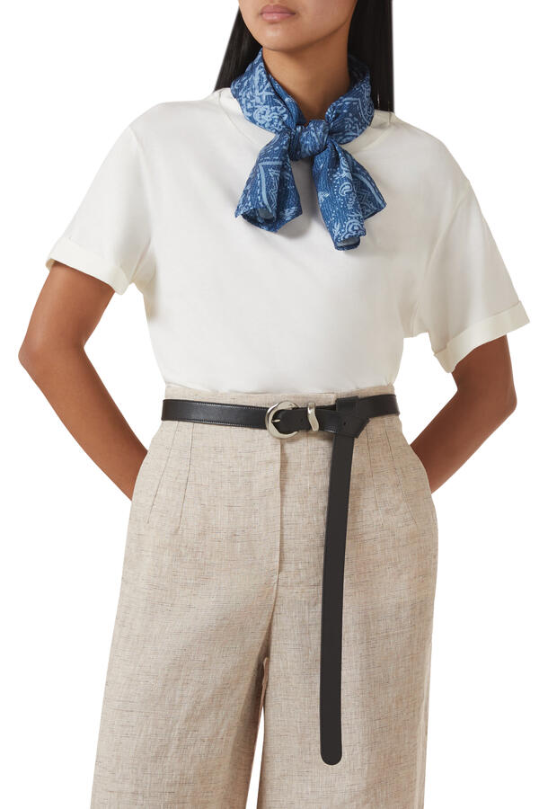 Wave-Buckle Leather Belt
