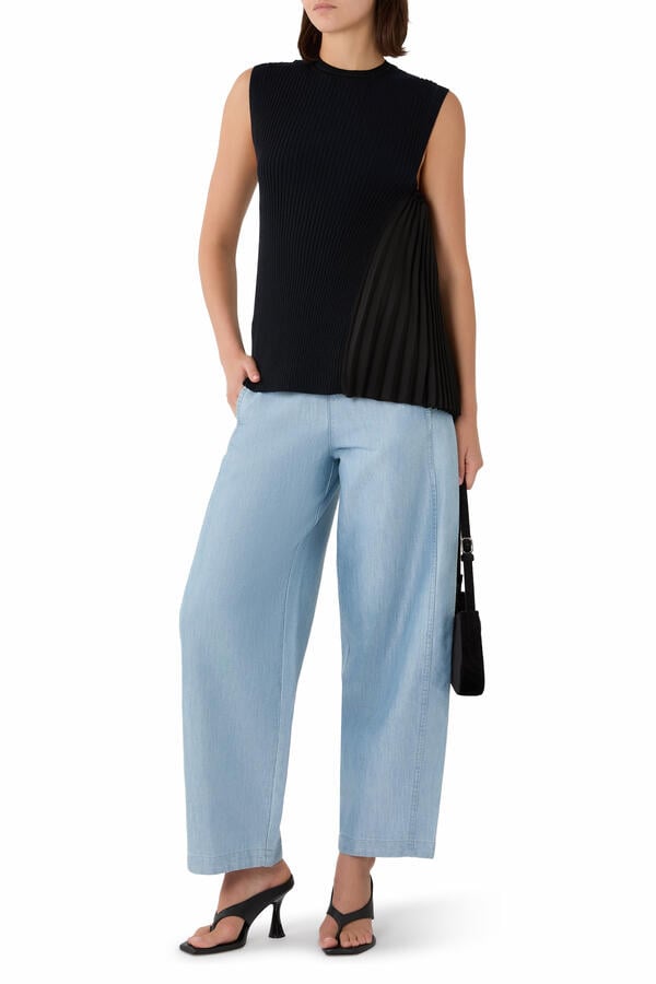 Wide-Leg Metal-Look Denim Trousers