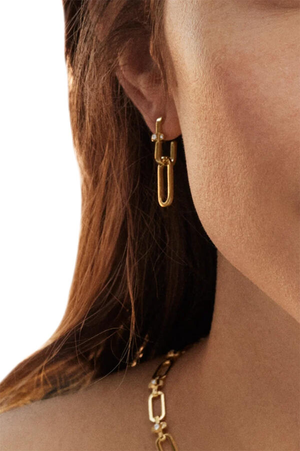 Tip-Top Link Drop Earrings, 18K Yellow Gold with Diamonds