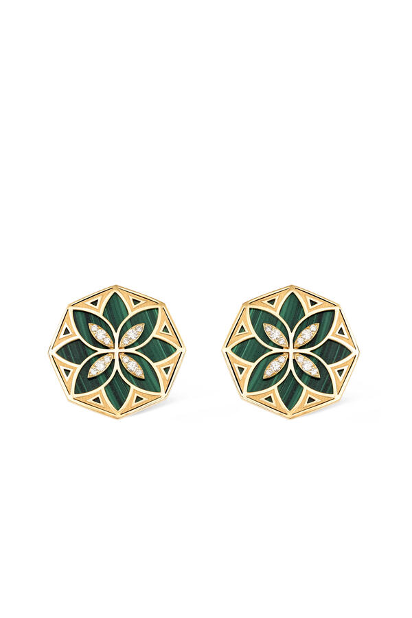 Ward Turath Flower Earrings, 18K Yellow Gold & Diamonds