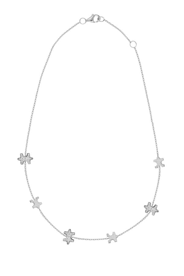 Multi-Pavé Scattered Necklace, 18K White Gold & Diamonds