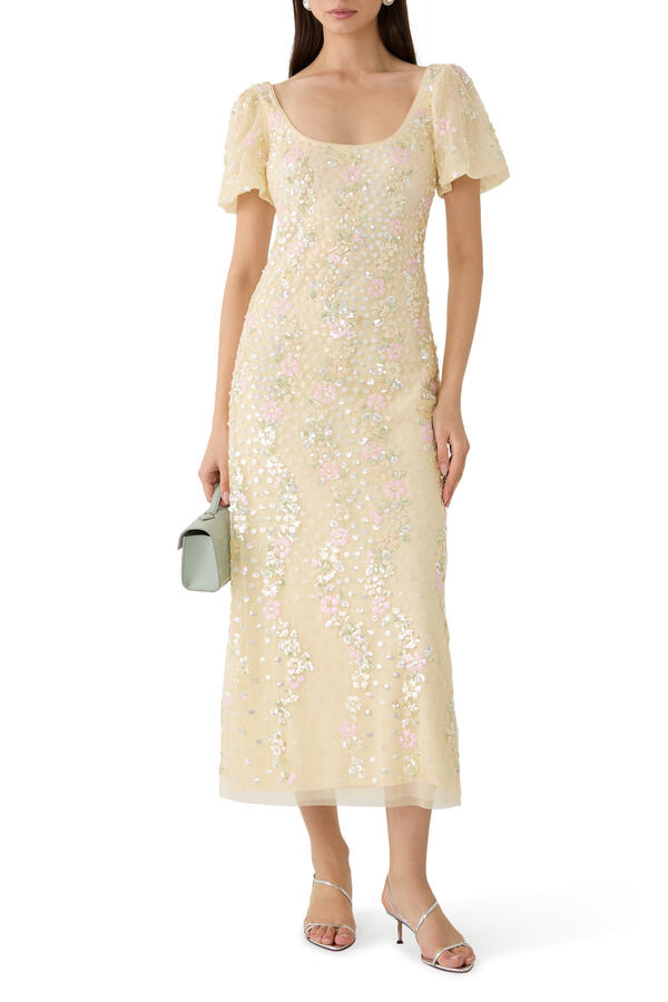 Confetti Puff Sleeve Ankle Gown